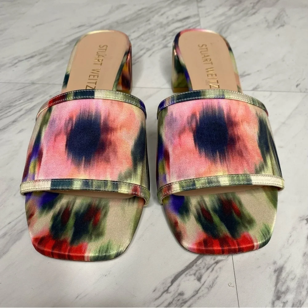 Stuart Weitzman Cayman 35 Square Toe Multicolor Block Heel Sandal 9 1/2 B - Picture 9 of 14